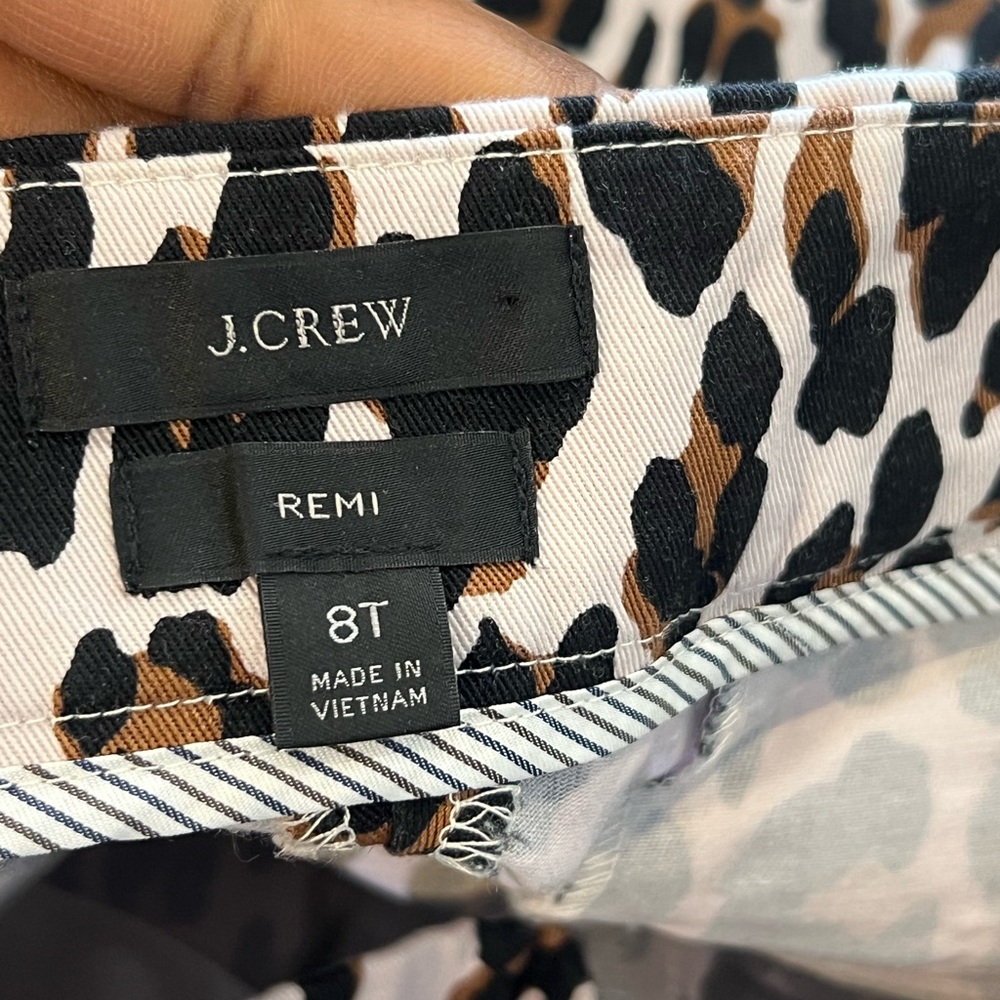 J. Crew Remi Pant in Leopard animal print white pants  Size 8 - Picture 6 of 8